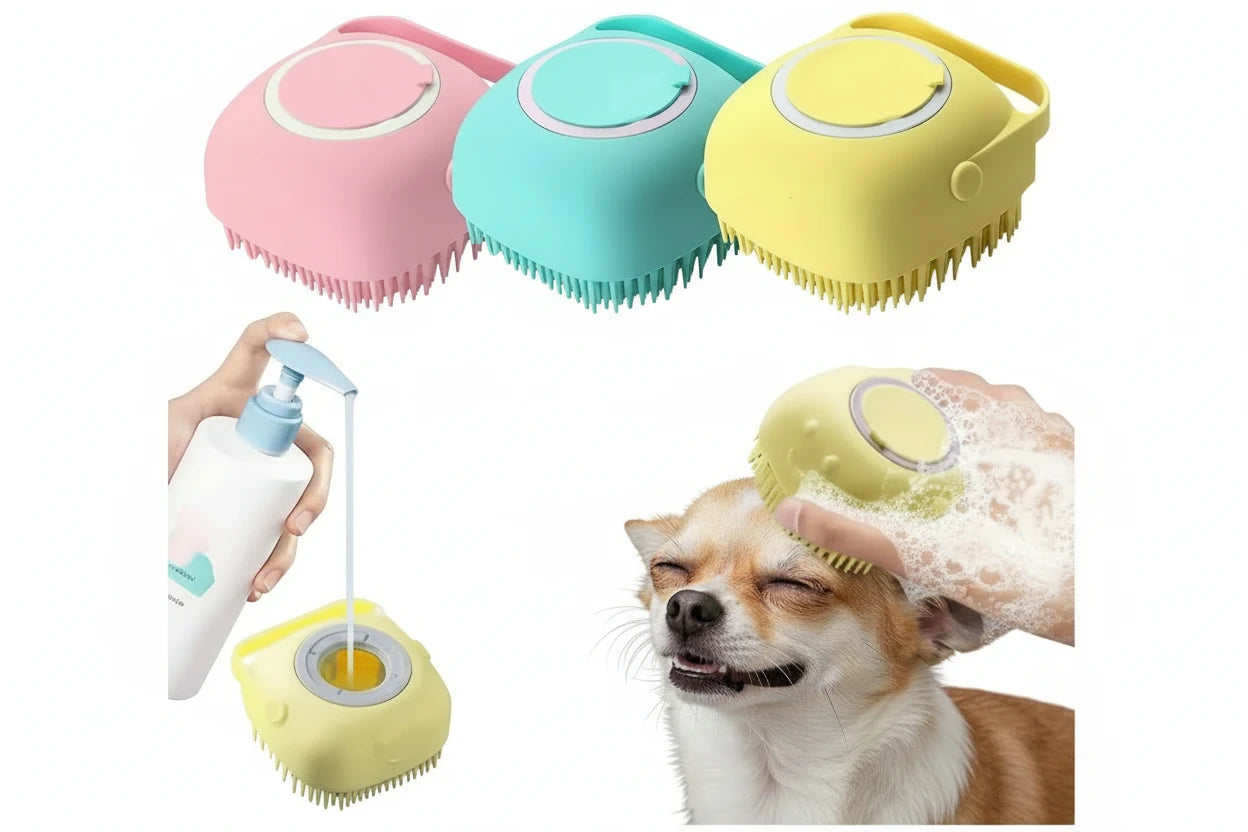 2 in 1 Pet Bathing Brush W/ Handle
